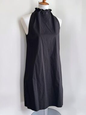 COS Black Ruffle Neck Cotton Mini Dress – Sleeveless A-Line Minimalist Style